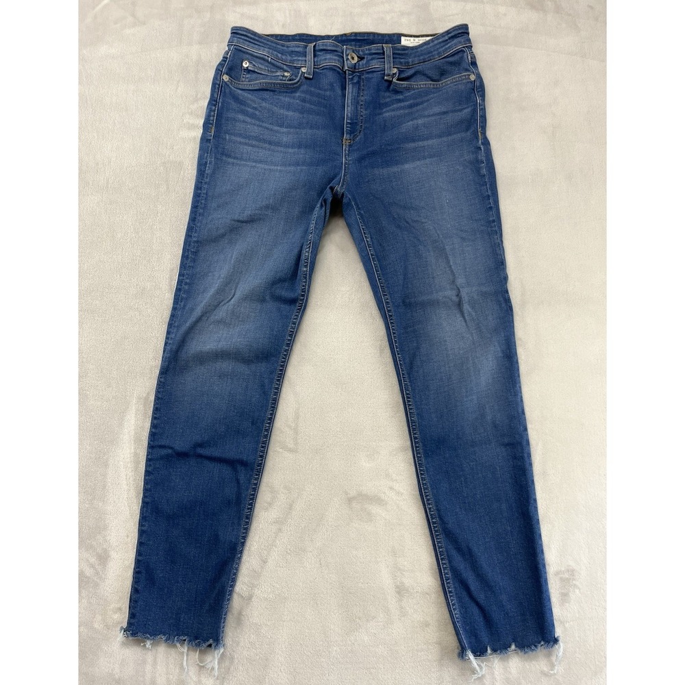 Rag and Bone Jean Women 31 Blue Wash Cate Mid-Rise Ankle Skinny Raw Hem Preppy